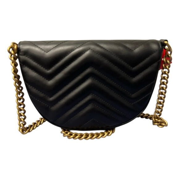 Authentic Gucci GG Marmont Half Moon Mini Crossbody Bag Black Matelassé Leather - Picture 6 of 12